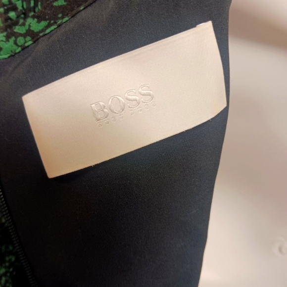 Hugo Boss Dress Diplie Mini Dot Plisse Midi Arsenic Fantasy Green Crepe - Picture 5 of 7